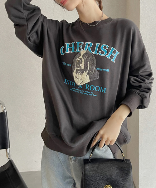 Eclat one（エクラワン）の「【Eclat one】サガラ刺繍 ドッグ カレッジロゴデザイン 裏毛スウェット（スウェット・レディース・グレー/ダークグリーン/ブラック/バーガンディー・FREE）」の14枚目の写真