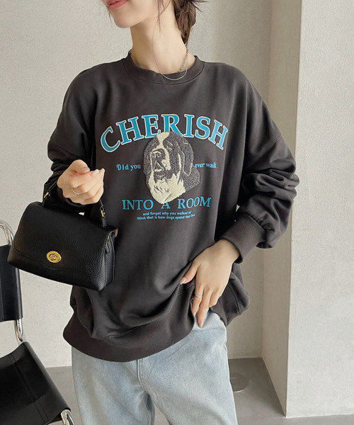 Eclat one（エクラワン）の「【Eclat one】サガラ刺繍 ドッグ カレッジロゴデザイン 裏毛スウェット（スウェット・レディース・グレー/ダークグリーン/ブラック/バーガンディー・FREE）」の15枚目の写真