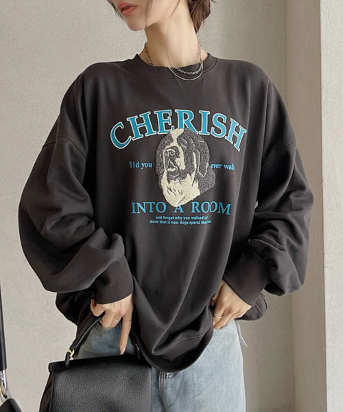 Eclat one（エクラワン）の「【Eclat one】サガラ刺繍 ドッグ カレッジロゴデザイン 裏毛スウェット（スウェット・レディース・グレー/ダークグリーン/ブラック/バーガンディー・FREE）」の13枚目の写真