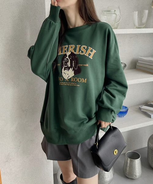 Eclat one（エクラワン）の「【Eclat one】サガラ刺繍 ドッグ カレッジロゴデザイン 裏毛スウェット（スウェット・レディース・グレー/ダークグリーン/ブラック/バーガンディー・FREE）」の19枚目の写真