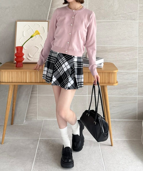 セール】パールボタンカーディガン［長袖 羽織り 持ち運び］≪再入荷