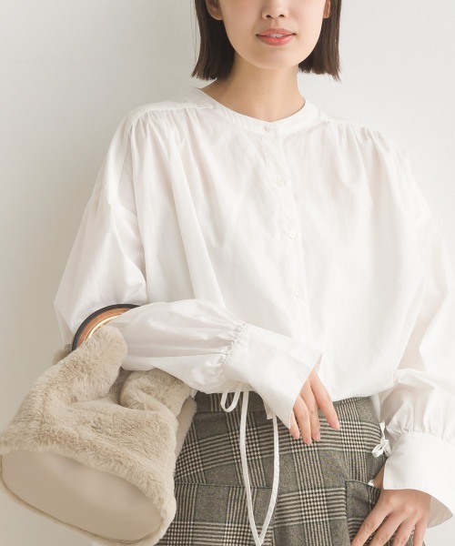OMNES(オムネス)の「製品洗いコットンブロード袖口リボンオーバーシャツ(シャツ/ブラウス・レディース・ブラック系その他/ブラック系その他2/グレー系その他/ブルー系その他/ホワイト/ライトグレー/ベージュ系その他/ベージュ系その他2・FREE)」の12枚目の写真