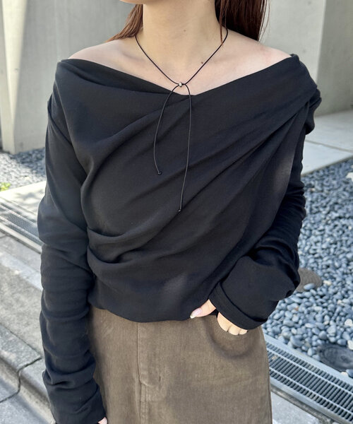 mystic（ミスティック）の「オフショルロングTシャツ（Tシャツ/カットソー・レディース・オフホワイト/グレー/ブラウン/ブラック/ブルー・FREE）」の13枚目の写真