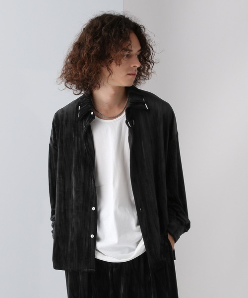 HARE（ハレ）の「ベロアパーツボウタイシャツ(HARE)（シャツ/ブラウス・メンズ・ブラック/グレー・FREE）」の6枚目の写真