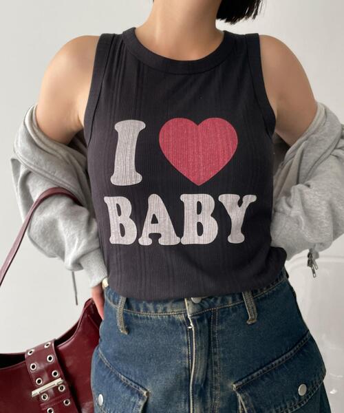 WEGO（ウィゴー）の「WEGO/ILOVEBABYタンク（タンクトップ・レディース・ブラック/ホワイト・FREE）」の2枚目の写真