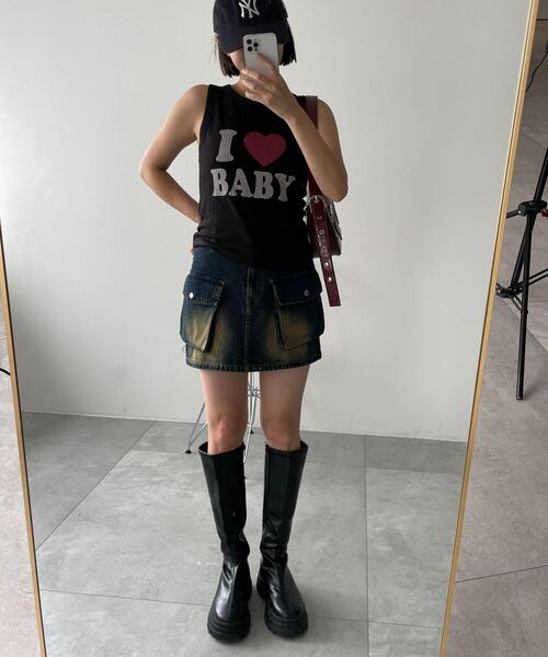 WEGO（ウィゴー）の「WEGO/ILOVEBABYタンク（タンクトップ・レディース・ブラック/ホワイト・FREE）」の4枚目の写真