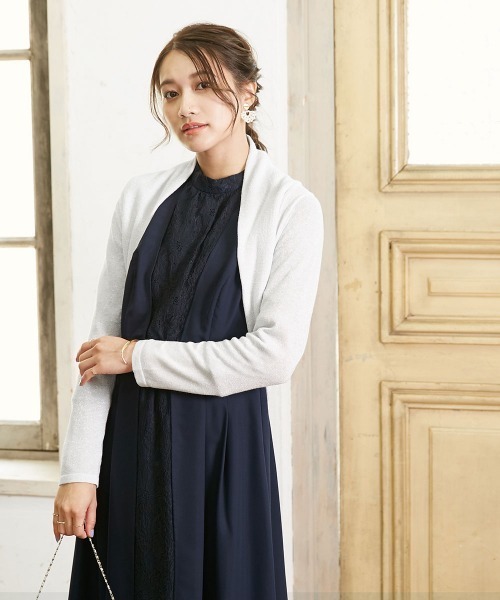 【ぽてと】結婚式　kaene ボレロ　ラメニットカーディガン(シルバー) Amazon | [ニッセン] カーディガン・ボレロ 無地・無地調 長袖