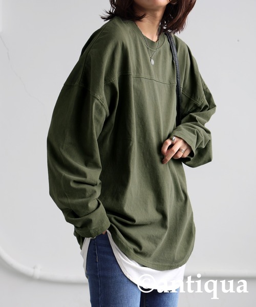 antiqua（アンティカ）の「フットボールロンT（Tシャツ/カットソー・レディース・オフホワイト/ブルー/カーキ/スミクロ・P/R）」の3枚目の写真