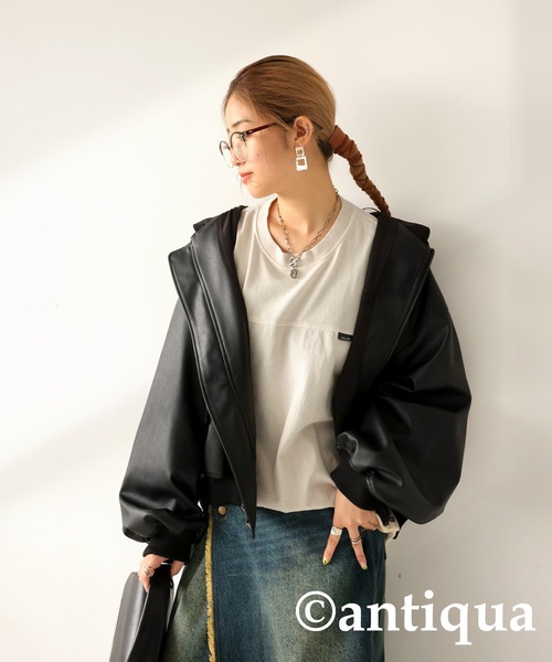 antiqua（アンティカ）の「フットボールロンT（Tシャツ/カットソー・レディース・オフホワイト/ブルー/カーキ/スミクロ・P/R）」の17枚目の写真