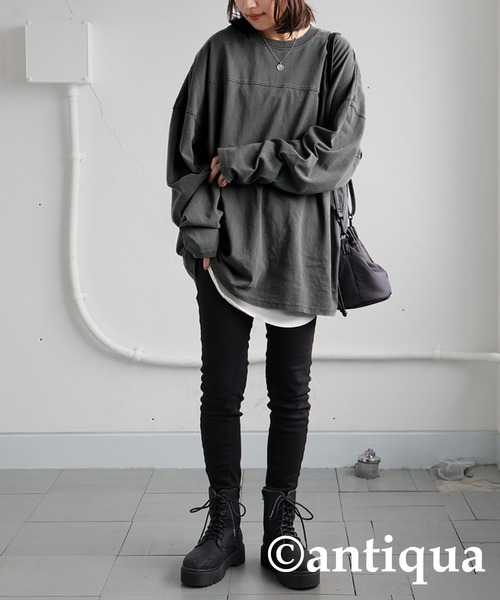 antiqua（アンティカ）の「フットボールロンT（Tシャツ/カットソー・レディース・オフホワイト/ブルー/カーキ/スミクロ・P/R）」の21枚目の写真