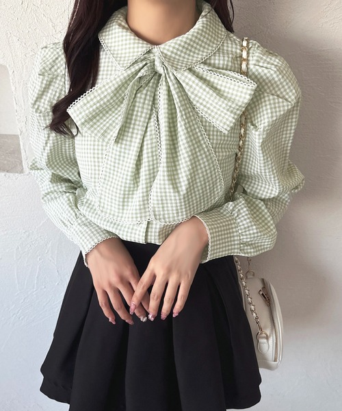 apres jour（アプレジュール）の「アソートボウタイリボンブラウス【ZOZOTOWN限定アイテム】（シャツ/ブラウス・レディース・グリーン/ピンク/ブラック/オフホワイト/ブルー・フリー/X-LARGE）」の3枚目の写真