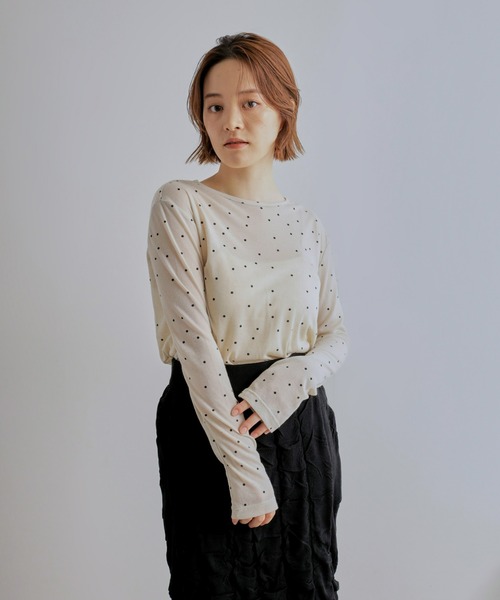 Olu.(オルドット)の「クルーネックシアーカットソー(Tシャツ/カットソー・レディース・ライトブルー/ドット・FREE)」の2枚目の写真