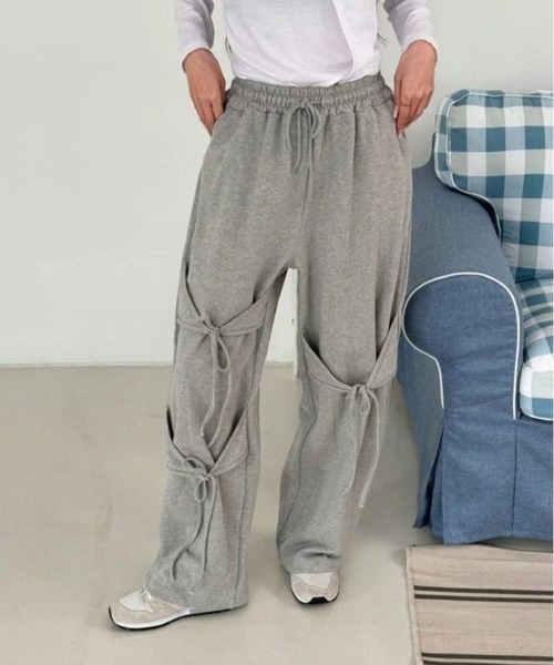 Y2K SYNAPSE FACTORY（ワイツーケー シナプスファクトリー）の「【コットン】リボンスウェットジョガーパンツ（スウェットパンツ・レディース・グレー/ブラック・FREE）」の7枚目の写真