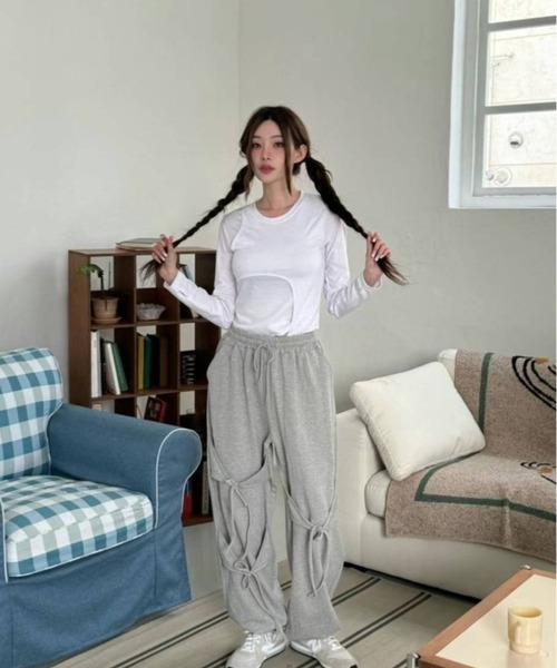 Y2K SYNAPSE FACTORY（ワイツーケー シナプスファクトリー）の「【コットン】リボンスウェットジョガーパンツ（スウェットパンツ・レディース・グレー/ブラック・FREE）」の10枚目の写真