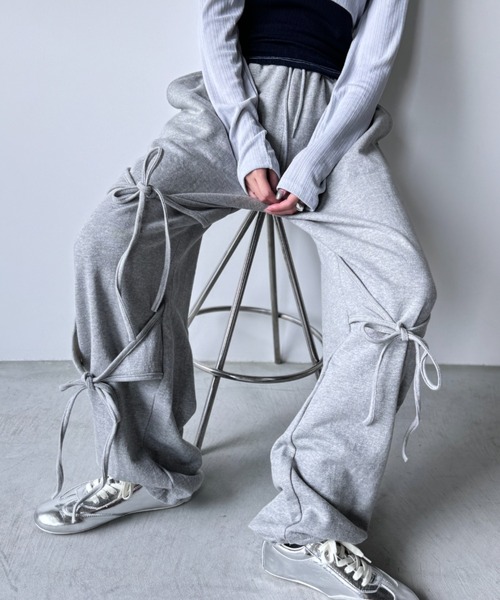 Y2K SYNAPSE FACTORY（ワイツーケー シナプスファクトリー）の「【コットン】リボンスウェットジョガーパンツ（スウェットパンツ・レディース・グレー/ブラック・FREE）」の21枚目の写真