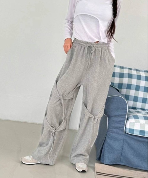 Y2K SYNAPSE FACTORY（ワイツーケー シナプスファクトリー）の「【コットン】リボンスウェットジョガーパンツ（スウェットパンツ・レディース・グレー/ブラック・FREE）」の20枚目の写真