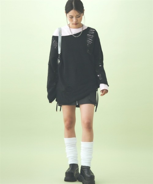 TTOL(トール)の「ダメージルーズニットトップス(ニット/セーター・レディース・グレー/ブラック・M~L/L~LL)」の3枚目の写真