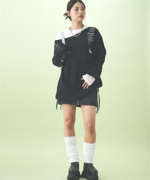 TTOL(トール)の「ダメージルーズニットトップス(ニット/セーター・レディース・グレー/ブラック・M~L/L~LL)」の5枚目の写真