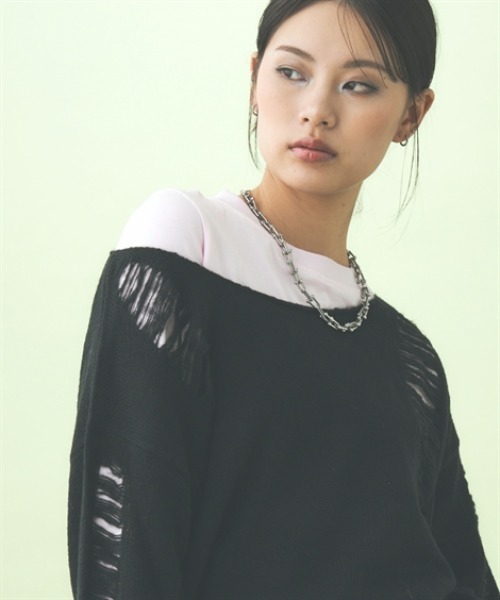 TTOL(トール)の「ダメージルーズニットトップス(ニット/セーター・レディース・グレー/ブラック・M~L/L~LL)」の6枚目の写真