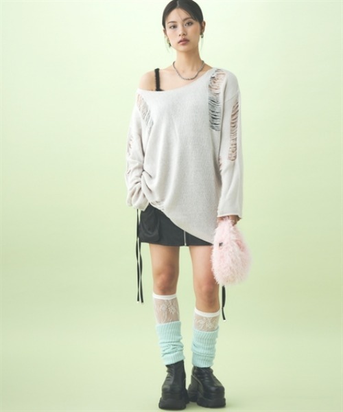 TTOL(トール)の「ダメージルーズニットトップス(ニット/セーター・レディース・グレー/ブラック・M~L/L~LL)」の9枚目の写真