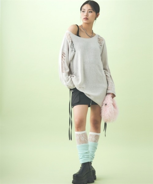 TTOL(トール)の「ダメージルーズニットトップス(ニット/セーター・レディース・グレー/ブラック・M~L/L~LL)」の10枚目の写真