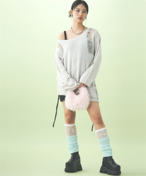 TTOL(トール)の「ダメージルーズニットトップス(ニット/セーター・レディース・グレー/ブラック・M~L/L~LL)」の11枚目の写真