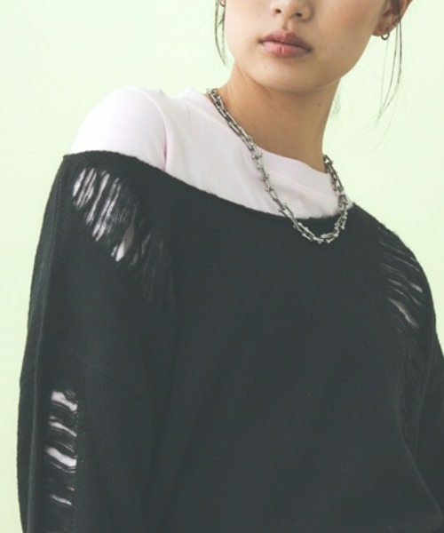 TTOL(トール)の「ダメージルーズニットトップス(ニット/セーター・レディース・グレー/ブラック・M~L/L~LL)」の15枚目の写真