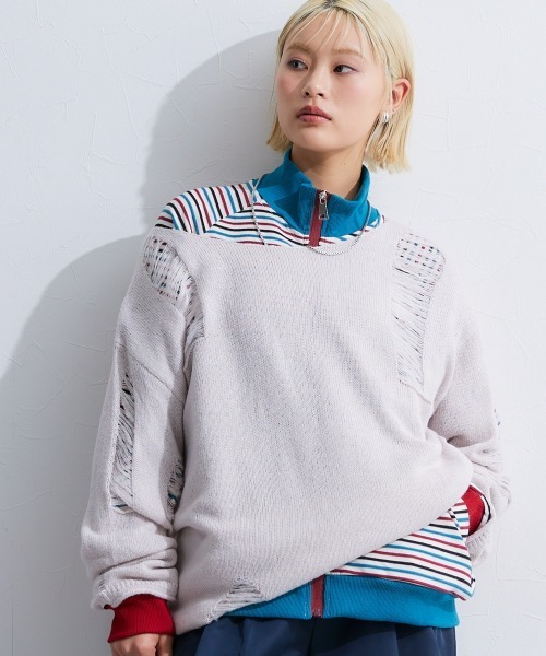 TTOL(トール)の「ダメージルーズニットトップス(ニット/セーター・レディース・グレー/ブラック・M~L/L~LL)」の21枚目の写真