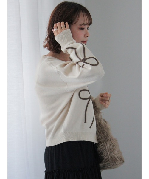 ehka sopo(エヘカソポ)の「リボンコード刺繍カーディガン(カーディガン/ボレロ・レディース・ブラック/グレー/キナリ・F)」の6枚目の写真