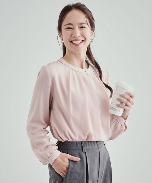 DRESKIP（ドレスキップ）の「◆あったか裏地 配色バンドカラーブラウス【SHOO WARM】（シャツ/ブラウス・レディース・ホワイト系3/ブラック系/オフホワイト/ピンク・04/02/03）」の4枚目の写真