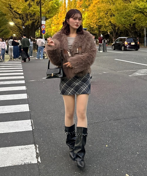 efill(エフィル)の「秋冬 レトロ チェック ハイウエスト スカート(スカート・レディース・ブラック・FREE)」の6枚目の写真