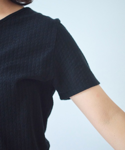 bulle de savon（ビュルデサボン）の「●強撚針抜ジャカード 半袖プルオーバー（Tシャツ/カットソー・レディース・サックスブルー/ブラック/ホワイト・FREE）」の18枚目の写真