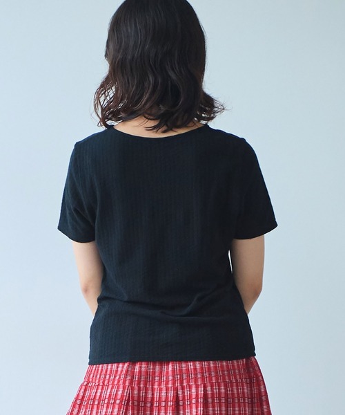 bulle de savon（ビュルデサボン）の「●強撚針抜ジャカード 半袖プルオーバー（Tシャツ/カットソー・レディース・サックスブルー/ブラック/ホワイト・FREE）」の7枚目の写真