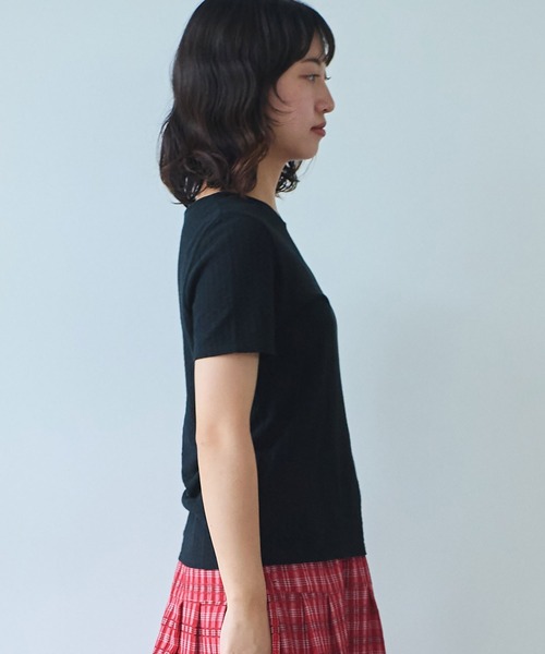 bulle de savon（ビュルデサボン）の「●強撚針抜ジャカード 半袖プルオーバー（Tシャツ/カットソー・レディース・サックスブルー/ブラック/ホワイト・FREE）」の6枚目の写真