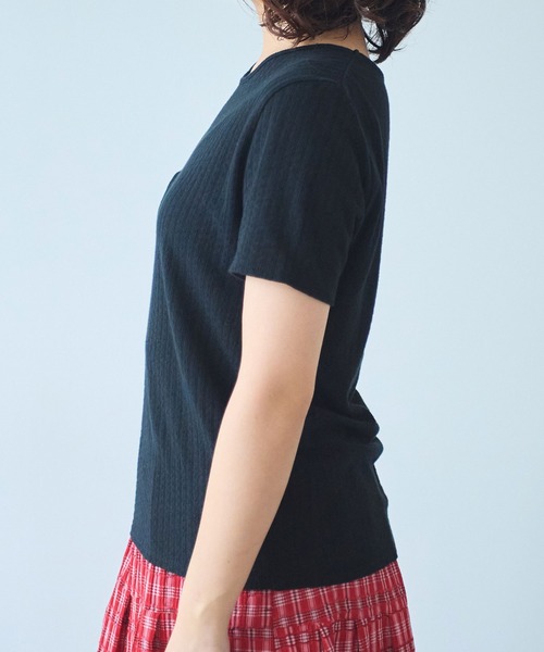 bulle de savon（ビュルデサボン）の「●強撚針抜ジャカード 半袖プルオーバー（Tシャツ/カットソー・レディース・サックスブルー/ブラック/ホワイト・FREE）」の15枚目の写真