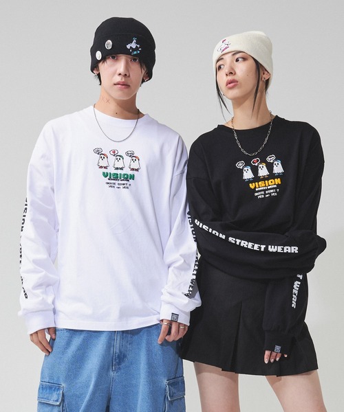 VISION STREET WEAR（ヴィジョンストリートウェア）の「【VISION STREET WEAR】オリジナルグラフィック ピクセルゴーストロングスリーブTシャツ（Tシャツ/カットソー・レディース・オフホワイト/ブラック/ライトグレー・MEDIUM/X-LARGE/LARGE）」の4枚目の写真