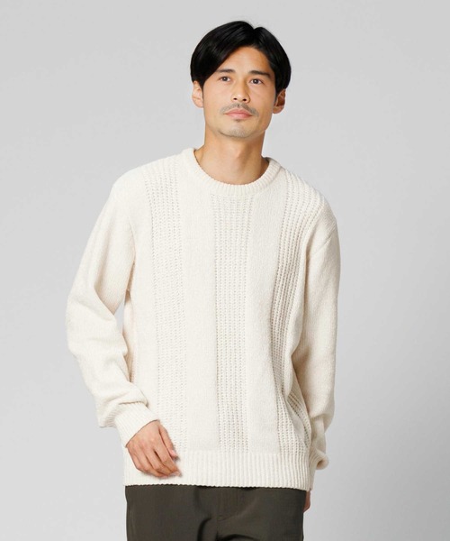 Right-on(ライトオン)の「Other(ソノタ)【メンズ】編み替えモールクルーニット(ニット/セーター・メンズ・オフホワイト/ネイビー・M/L/XL)」の1枚目の写真