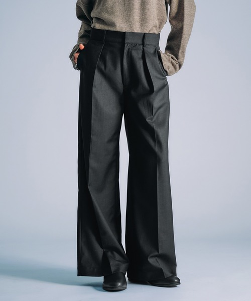 SELLE GLANT(セレグランテ)の「HIGH WAISTED TUCK WIDE PANTS/ハイウエストタックワイドパンツ(スラックス・メンズ・ブラック/チャコールグレー・LARGE/SMALL/MEDIUM)」の9枚目の写真