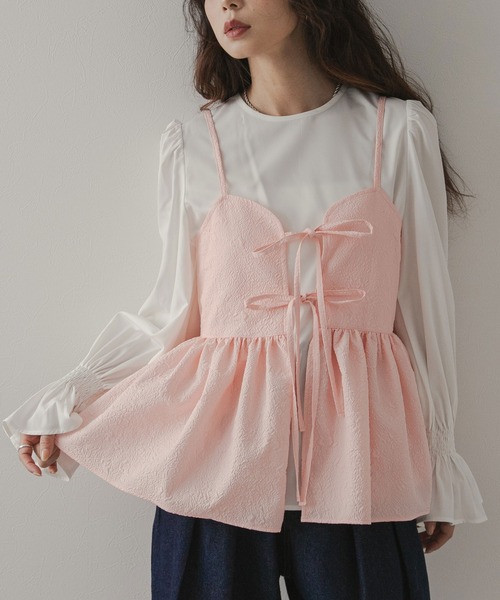 rectangle(レクタングル)の「ジャガードキャミ×ブラウスSET【大きいサイズ有】(Tシャツ/カットソー・レディース・ブラック/ピンク/アイボリー・LARGE/XX-LARGE/MEDIUM/X-LARGE)」の3枚目の写真