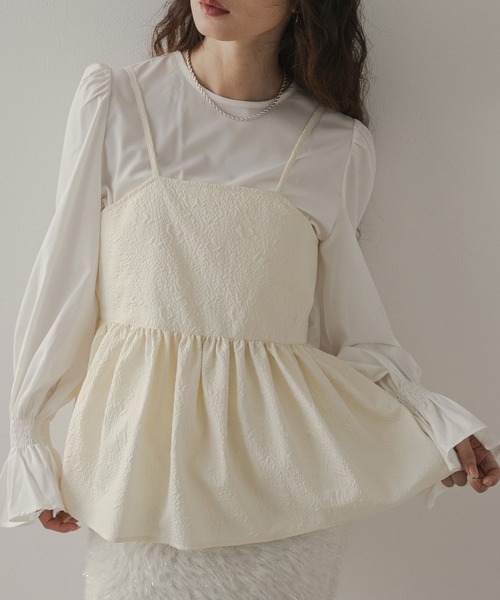 rectangle(レクタングル)の「ジャガードキャミ×ブラウスSET【大きいサイズ有】(Tシャツ/カットソー・レディース・ブラック/ピンク/アイボリー・LARGE/XX-LARGE/MEDIUM/X-LARGE)」の2枚目の写真