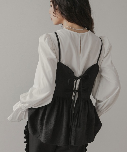 rectangle(レクタングル)の「ジャガードキャミ×ブラウスSET【大きいサイズ有】(Tシャツ/カットソー・レディース・ブラック/ピンク/アイボリー・LARGE/XX-LARGE/MEDIUM/X-LARGE)」の1枚目の写真