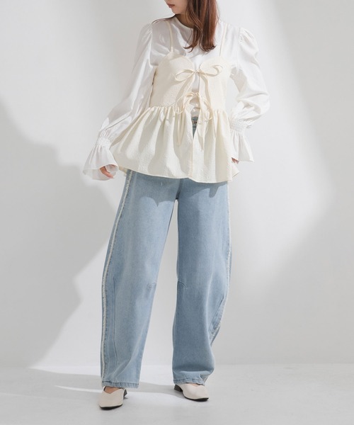 rectangle(レクタングル)の「ジャガードキャミ×ブラウスSET【大きいサイズ有】(Tシャツ/カットソー・レディース・ブラック/ピンク/アイボリー・LARGE/XX-LARGE/MEDIUM/X-LARGE)」の5枚目の写真