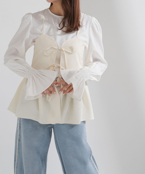 rectangle(レクタングル)の「ジャガードキャミ×ブラウスSET【大きいサイズ有】(Tシャツ/カットソー・レディース・ブラック/ピンク/アイボリー・LARGE/XX-LARGE/MEDIUM/X-LARGE)」の6枚目の写真