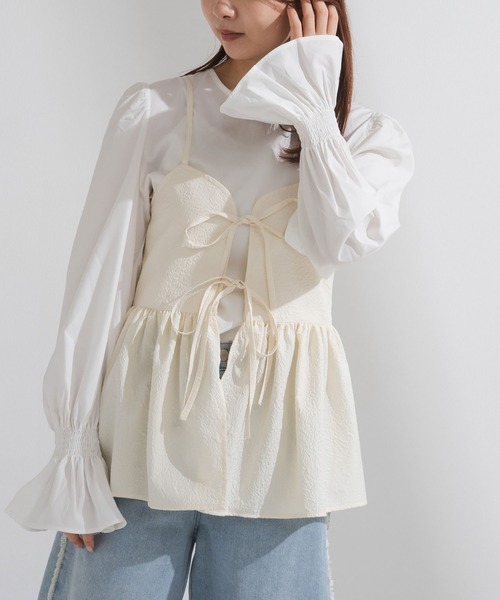 rectangle(レクタングル)の「ジャガードキャミ×ブラウスSET【大きいサイズ有】(Tシャツ/カットソー・レディース・ブラック/ピンク/アイボリー・LARGE/XX-LARGE/MEDIUM/X-LARGE)」の7枚目の写真