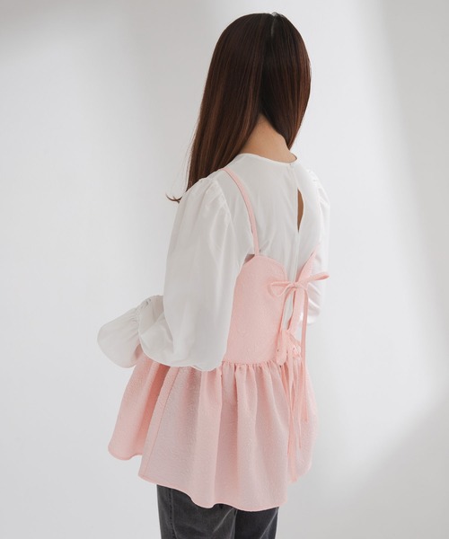 rectangle(レクタングル)の「ジャガードキャミ×ブラウスSET【大きいサイズ有】(Tシャツ/カットソー・レディース・ブラック/ピンク/アイボリー・LARGE/XX-LARGE/MEDIUM/X-LARGE)」の12枚目の写真