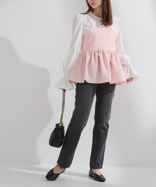 rectangle(レクタングル)の「ジャガードキャミ×ブラウスSET【大きいサイズ有】(Tシャツ/カットソー・レディース・ブラック/ピンク/アイボリー・LARGE/XX-LARGE/MEDIUM/X-LARGE)」の13枚目の写真