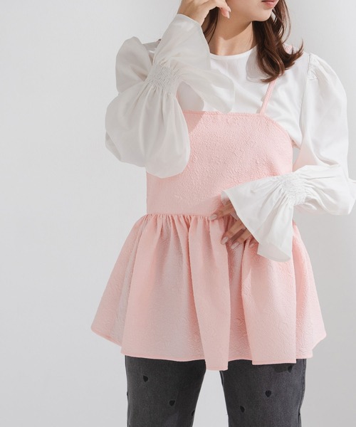 rectangle(レクタングル)の「ジャガードキャミ×ブラウスSET【大きいサイズ有】(Tシャツ/カットソー・レディース・ブラック/ピンク/アイボリー・LARGE/XX-LARGE/MEDIUM/X-LARGE)」の14枚目の写真