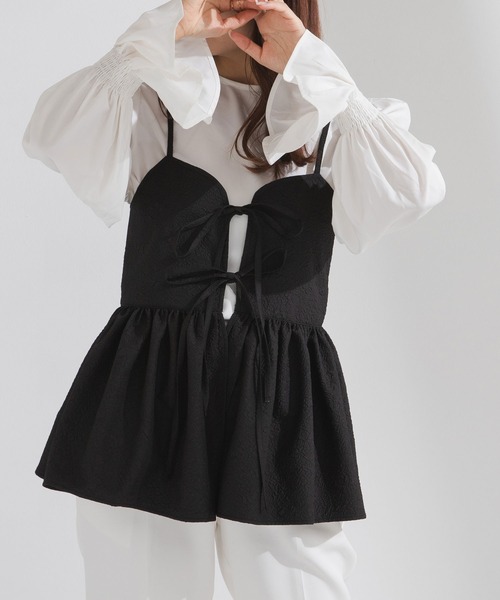 rectangle(レクタングル)の「ジャガードキャミ×ブラウスSET【大きいサイズ有】(Tシャツ/カットソー・レディース・ブラック/ピンク/アイボリー・LARGE/XX-LARGE/MEDIUM/X-LARGE)」の16枚目の写真