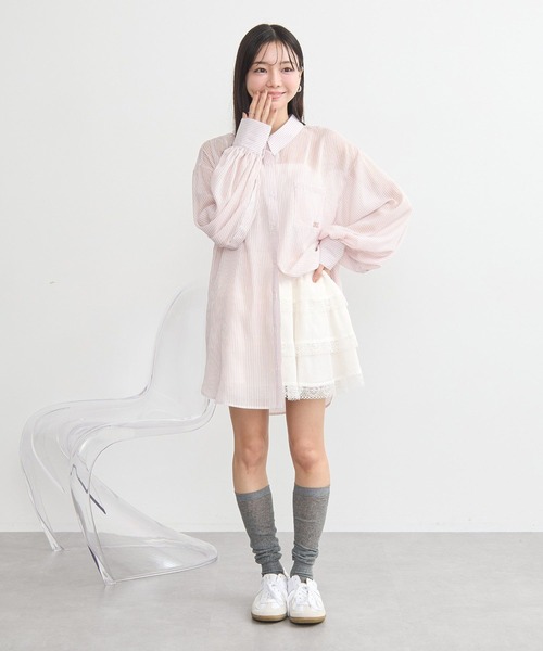 earth music&ecology(アースミュージックアンドエコロジー)の「バックレースアップシャツ(シャツ/ブラウス・レディース・ピンク/サックスブルー/オフホワイト・FREE)」の7枚目の写真