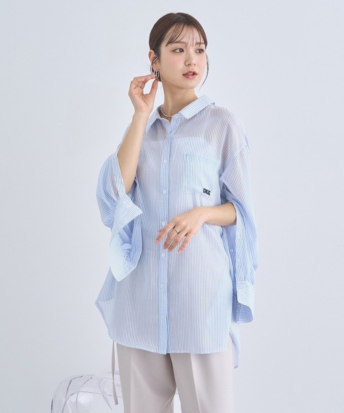 earth music&ecology(アースミュージックアンドエコロジー)の「バックレースアップシャツ(シャツ/ブラウス・レディース・ピンク/サックスブルー/オフホワイト・FREE)」の11枚目の写真
